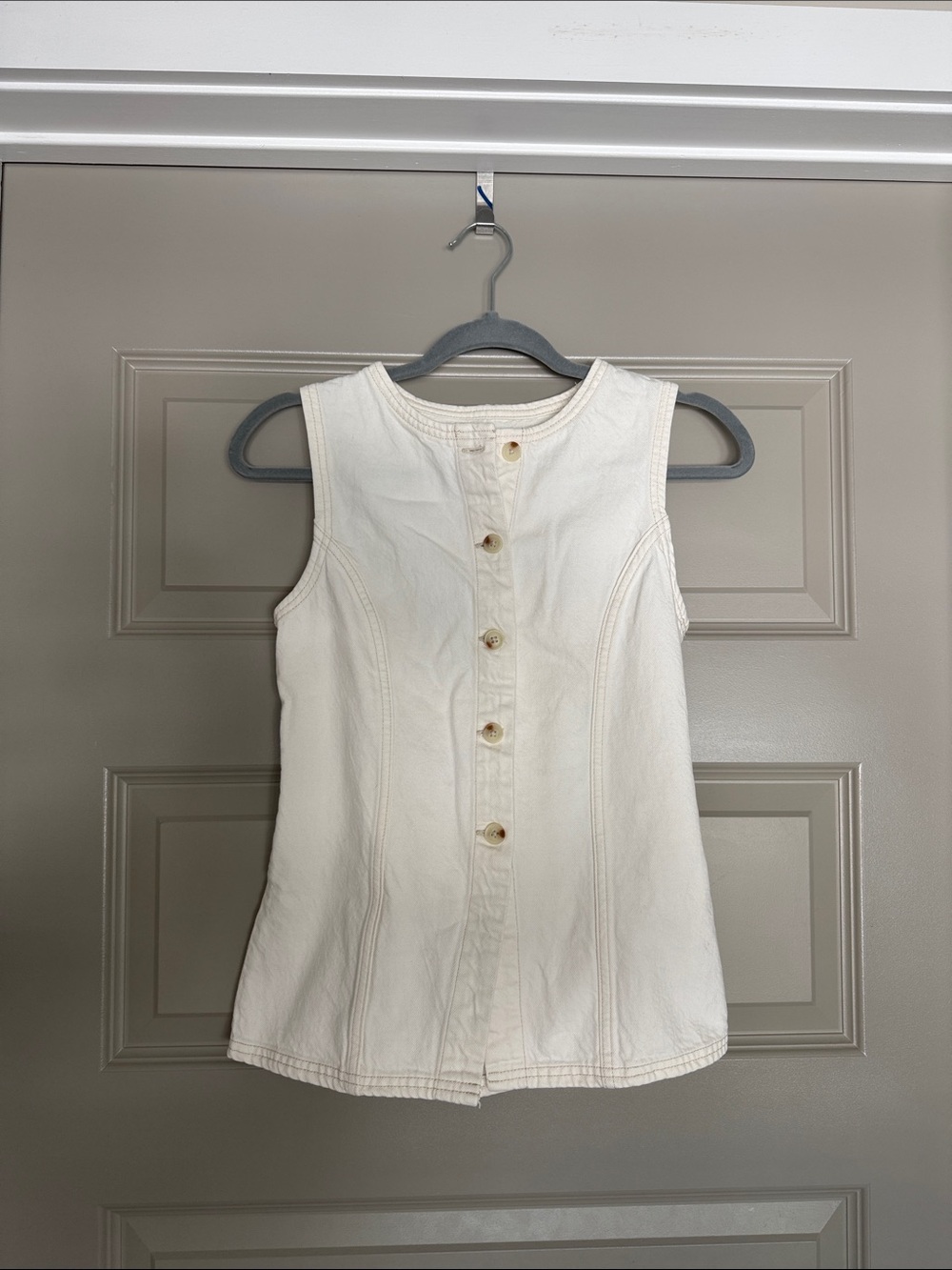 Abercrombie & Fitch Cream Tie-Back Denim Vest